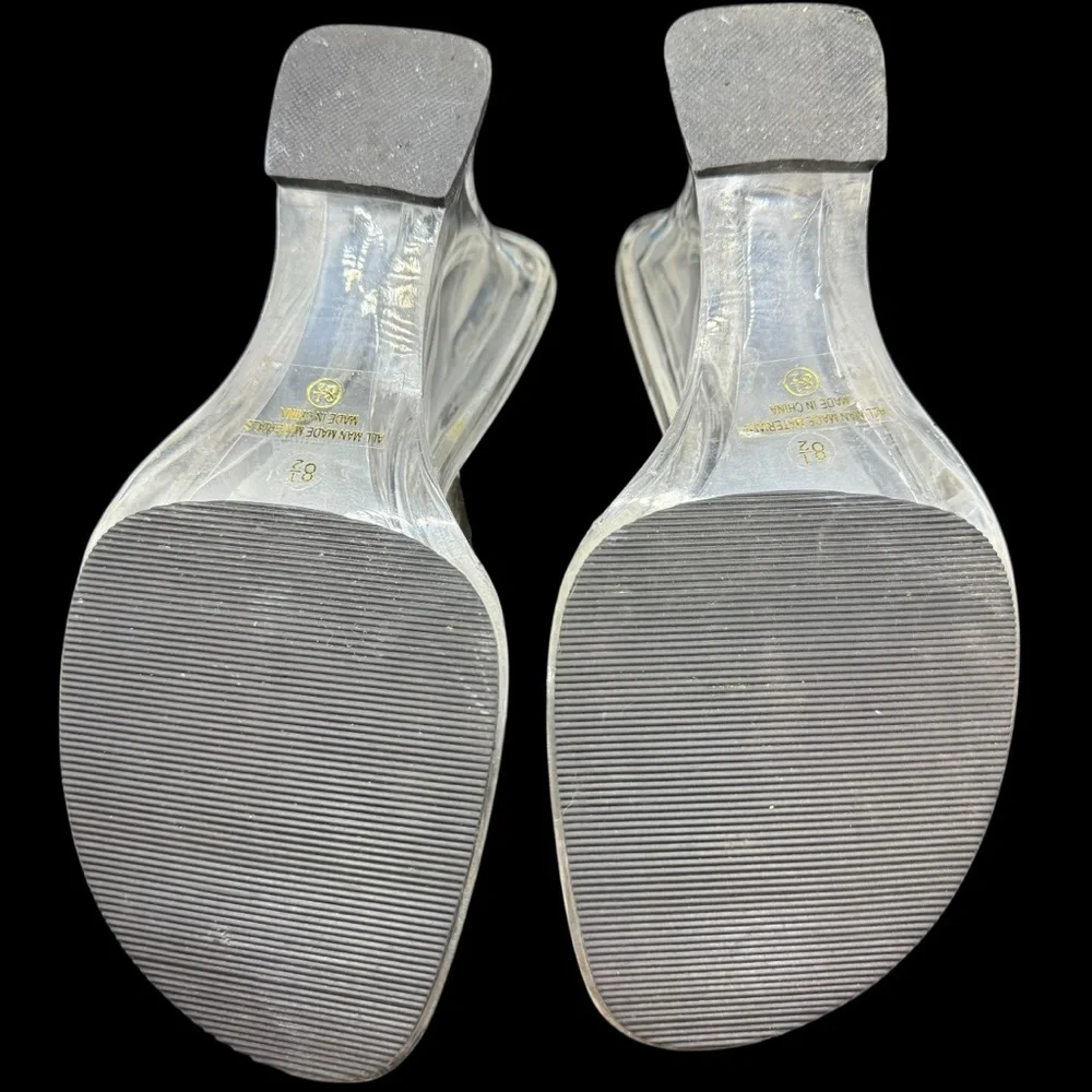 Sz 8.5 90s/Y2K Clear Chunky Acrylic 4” Block Heels Holographic Open Toe Vintage - Picture 12 of 13